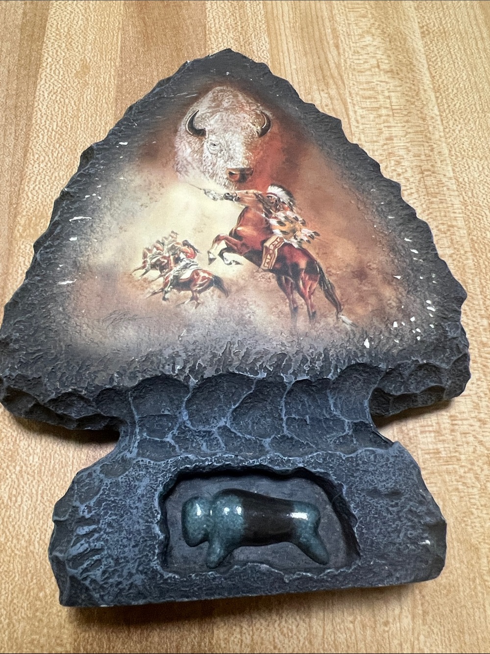 #3174**Native American Buffalo Wall Art Plaque in Black and Brown